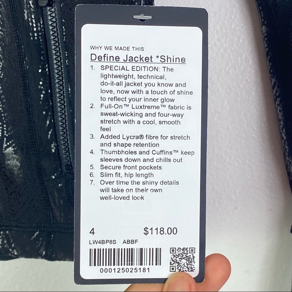 NWT Lululemon Define Shine Jacket Acclimatize Black Foil Special Edition Size 4 - Picture 9 of 16